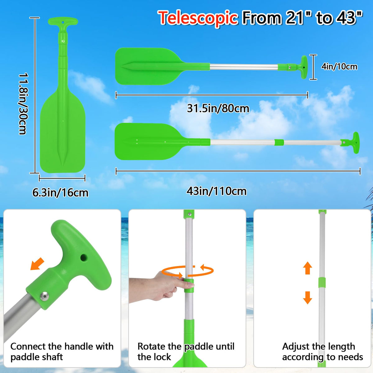 Telescoping Boat Paddle 2 Pack, 21"-43" Adjustable F354