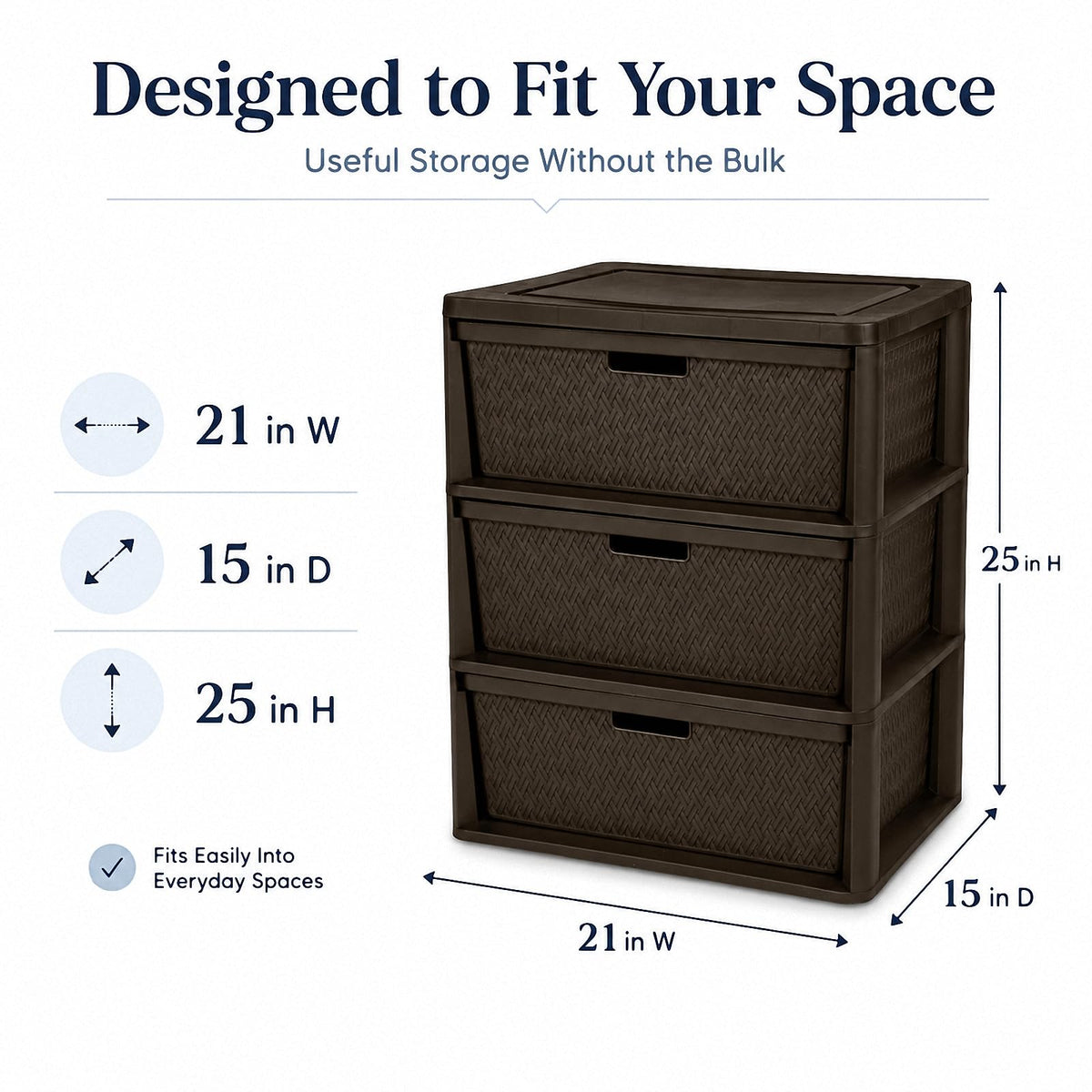 Brown 3 Drawer Plastic Storage Organizer Q580133