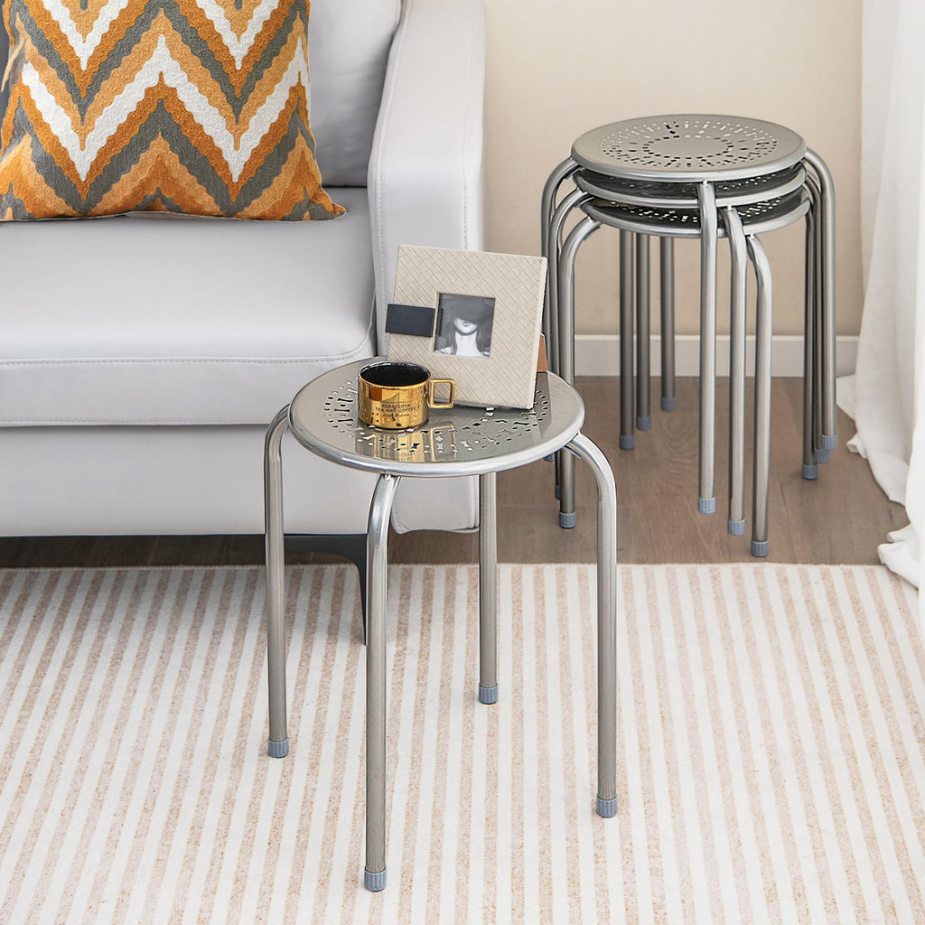 Grey 6 Pack Stackable Metal Stools Q842