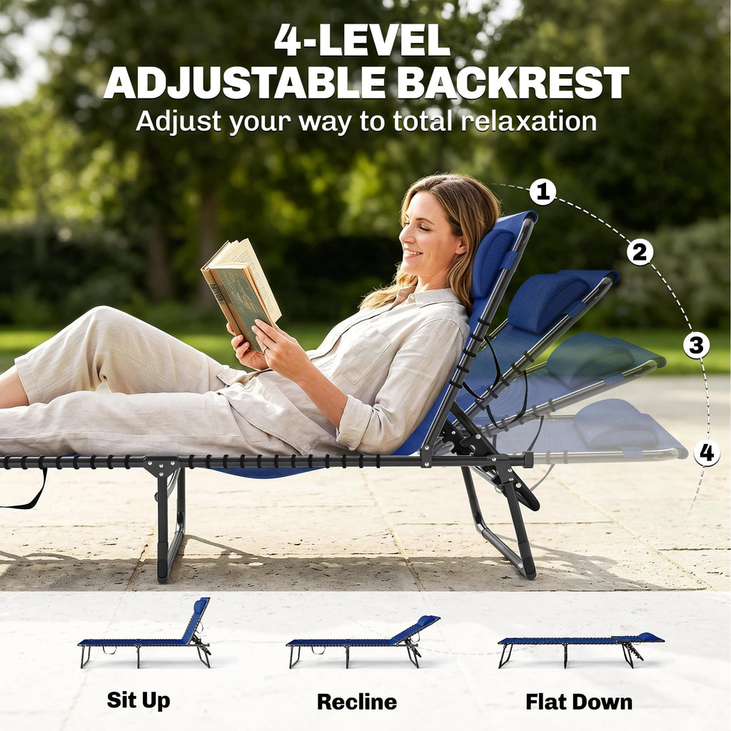 Folding Chaise Lounge Chair Set of 2 Blue D5175