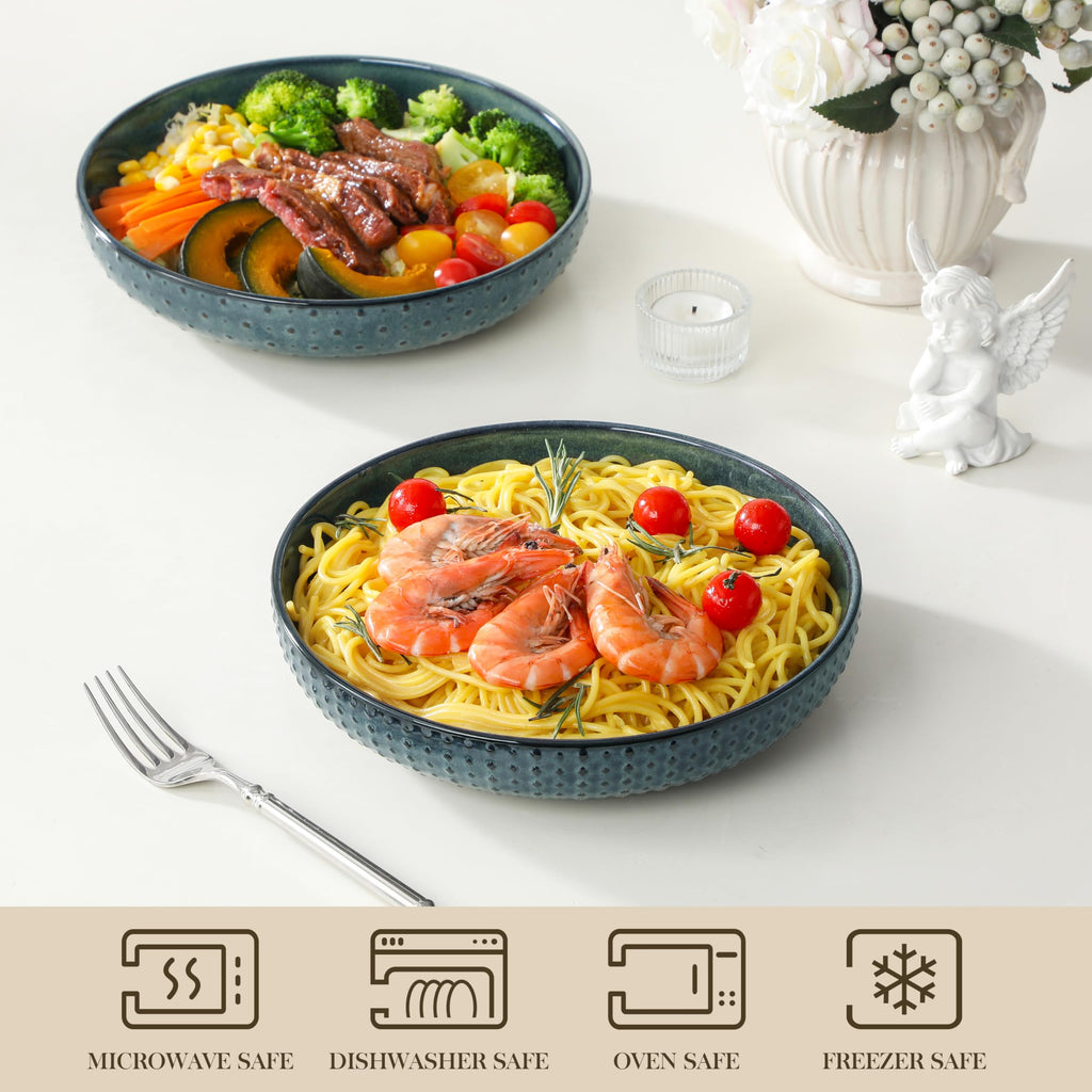 48 Oz 9.5 Inch Ceramic Pasta Bowls Set of 4 Green R785