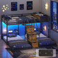 Black Triple Bunk Bed Twin Over Twin with Storage Staircase R4828