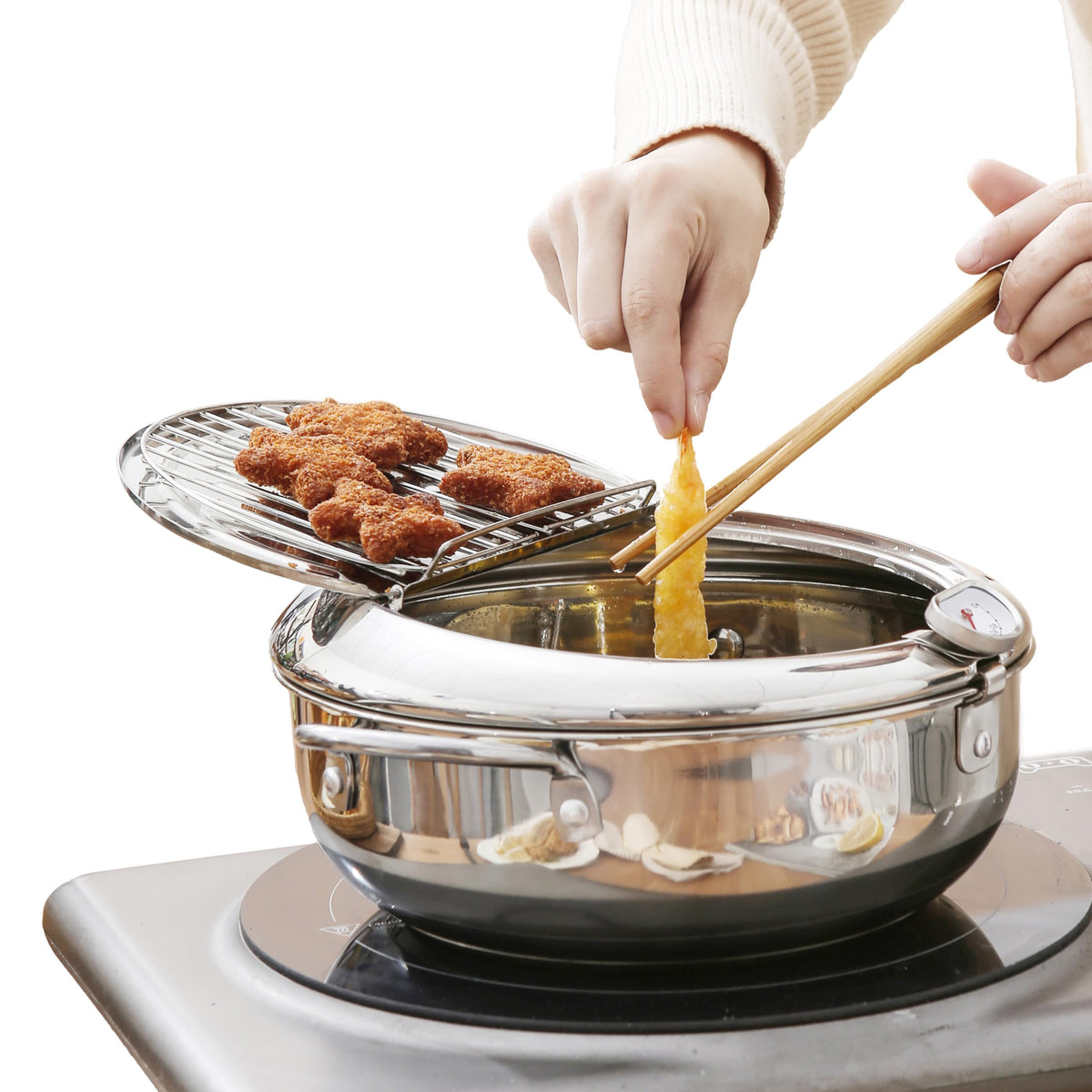 Deep Fryer Pot with Lid, 304 Stainless Steel O81596