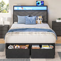 Grey Twin Bed Frame with Charging Station, LED Lights & 2 Storage Drawers U7837