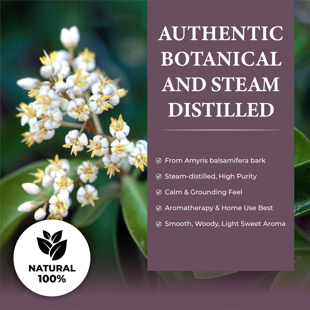 100% Natural Steam-Distilled Amyris Balsamifera Essential Oil 4 fl oz F7375