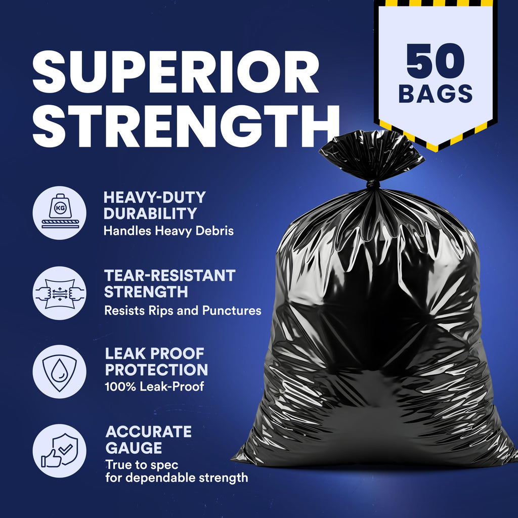 Black Heavy Duty 40-45 Gallon Trash Bags 3.0 Mil 50 Count B1285