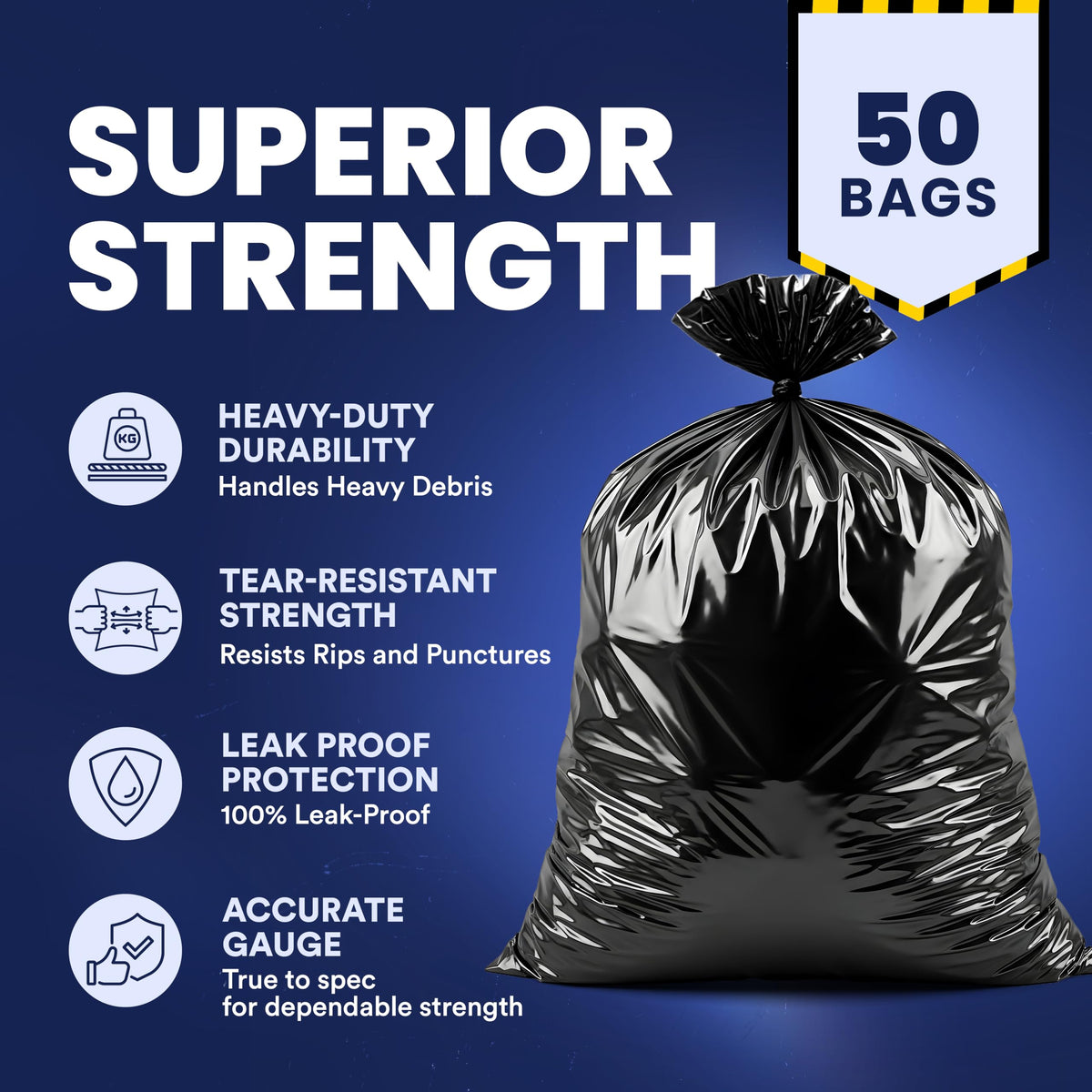 Black Heavy Duty 40-45 Gallon Trash Bags 3.0 Mil 50 Count B1285