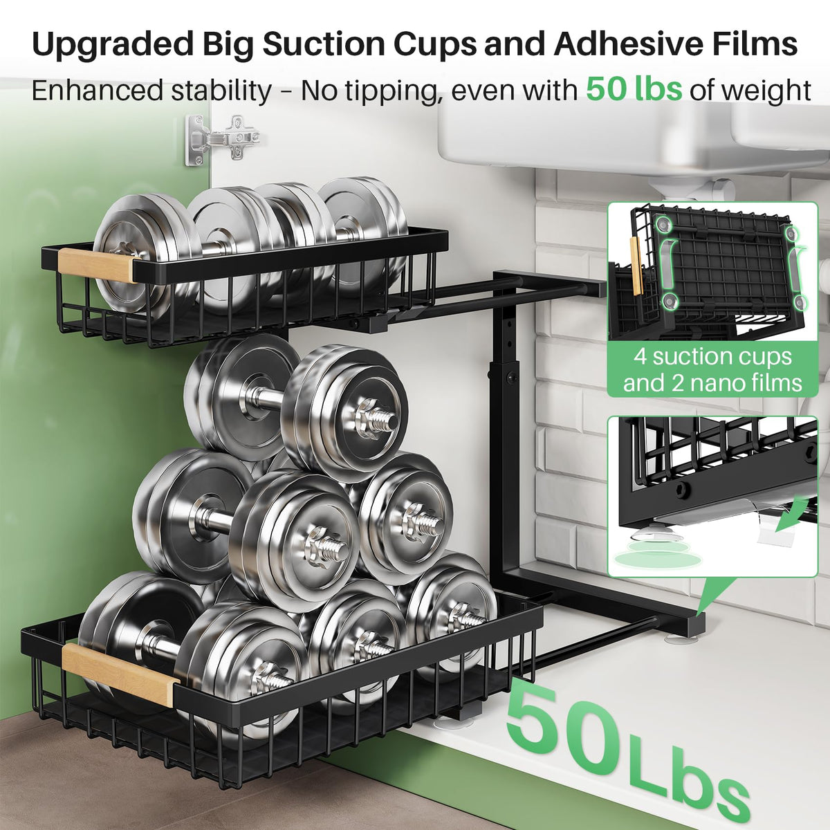 2 Tier Black Metal Under Sink Organizer, 2 Pack R42608