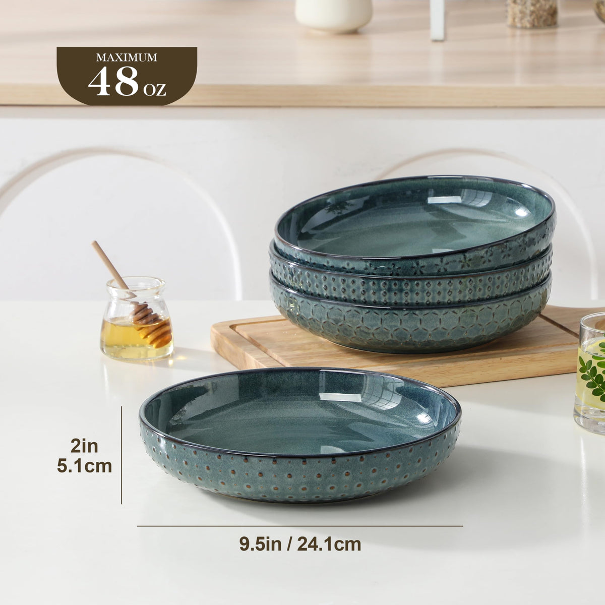 48 Oz 9.5 Inch Ceramic Pasta Bowls Set of 4 Green R785