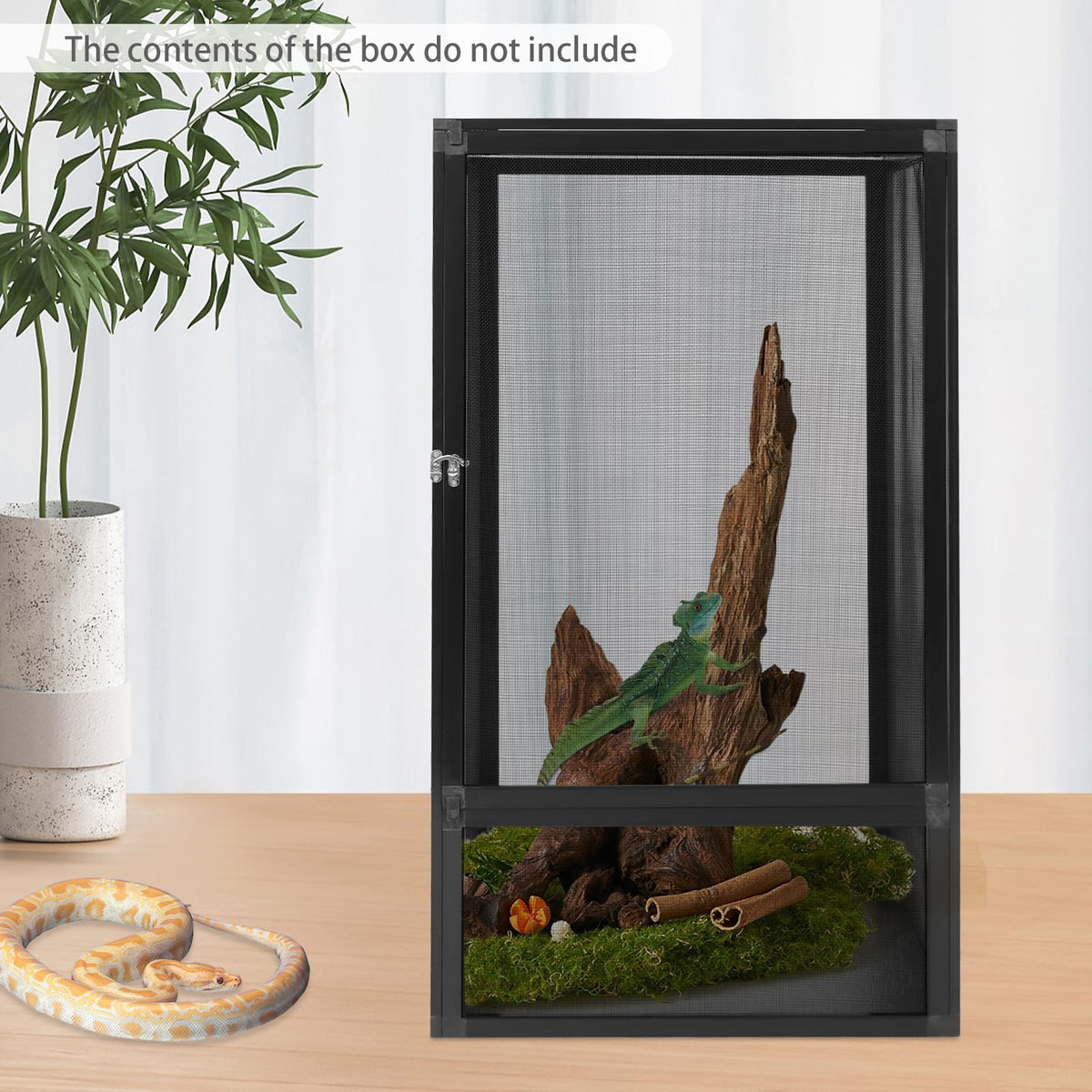 Black Large Aluminum Screen Reptile Terrarium Cage with Locking Latch R506896