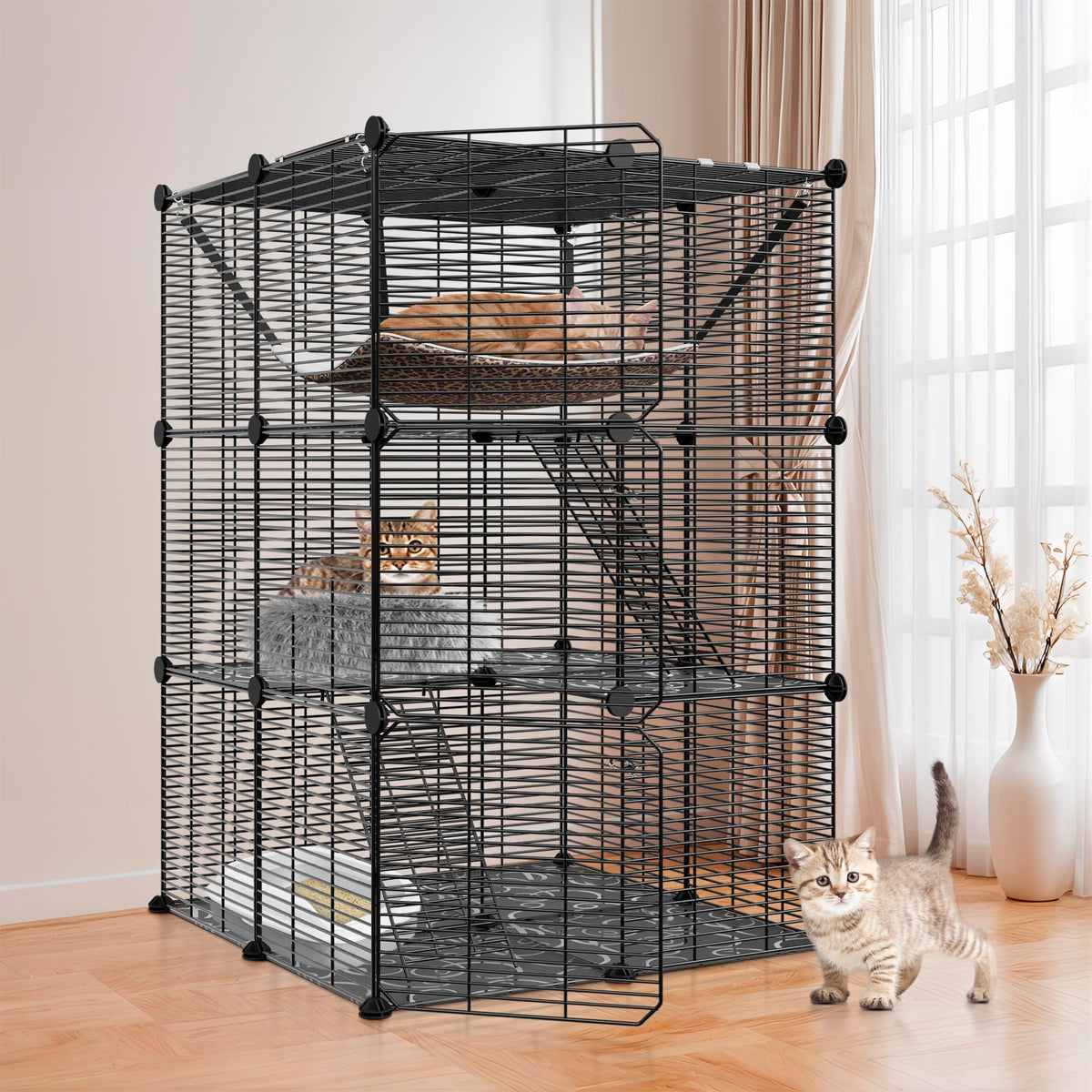 3-Tier Metal Wire Cat Cage with Hammock C32179