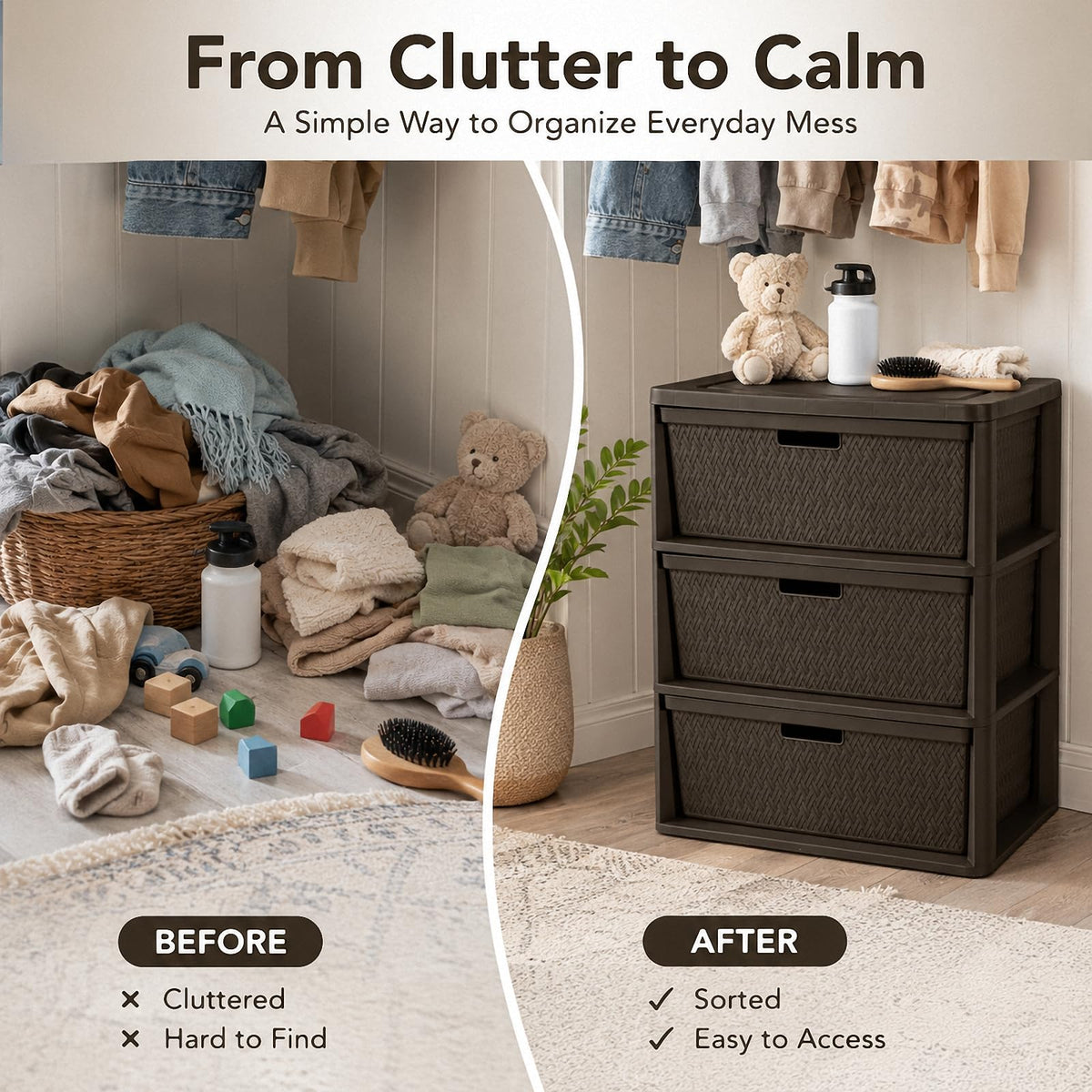 Brown 3 Drawer Plastic Storage Organizer Q580133