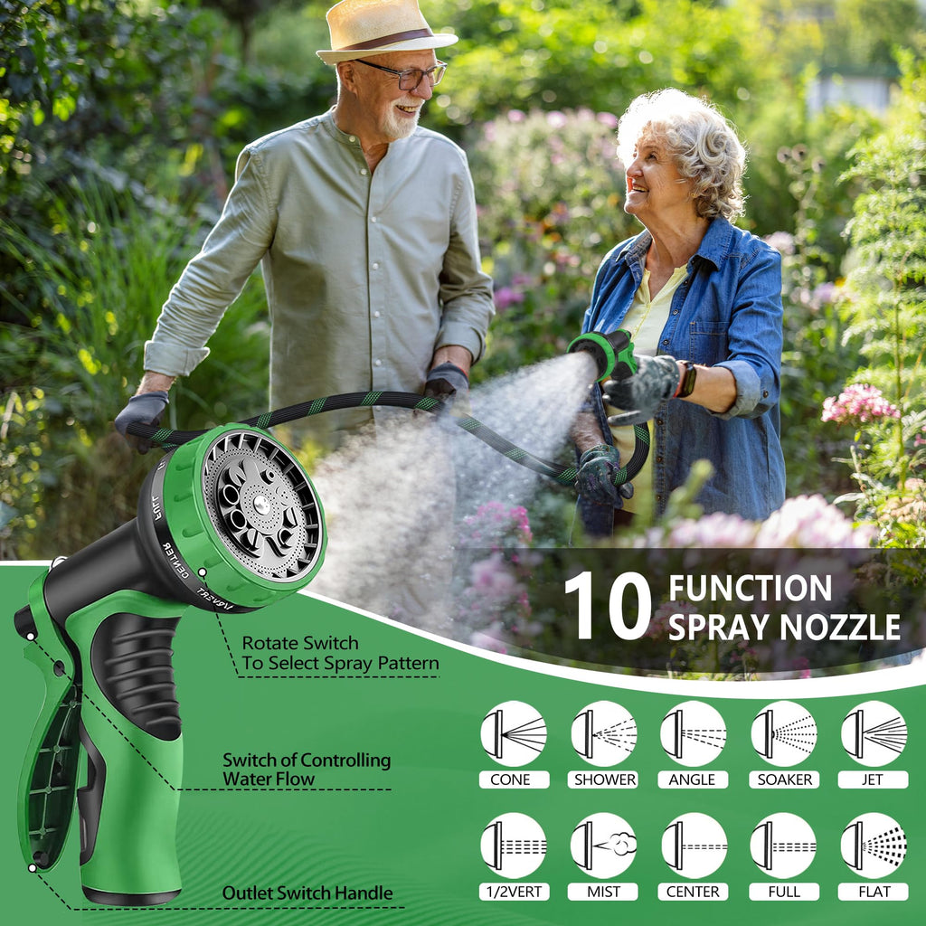 100 ft Lightweight Flexible Garden Hose with 10-Function Nozzle R63290
