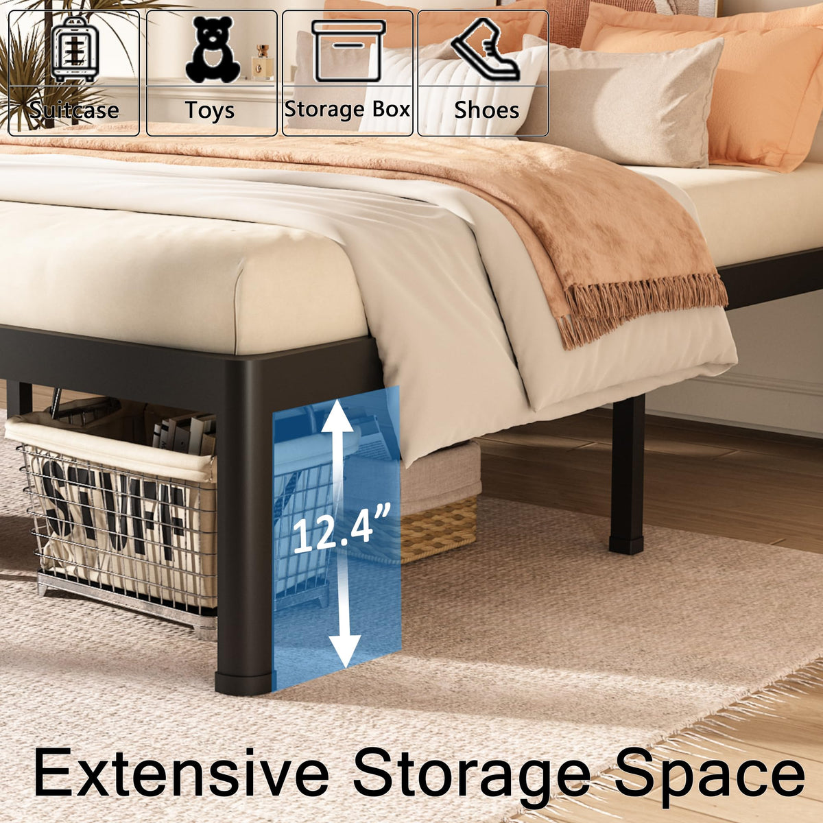 Queen Size 14 Inch Metal Platform Bed Frame S357478