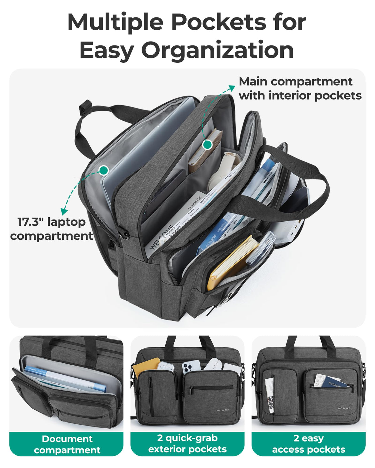 3 In 1 Laptop Bag 17.3 Inch Water-Repellent Black I59308