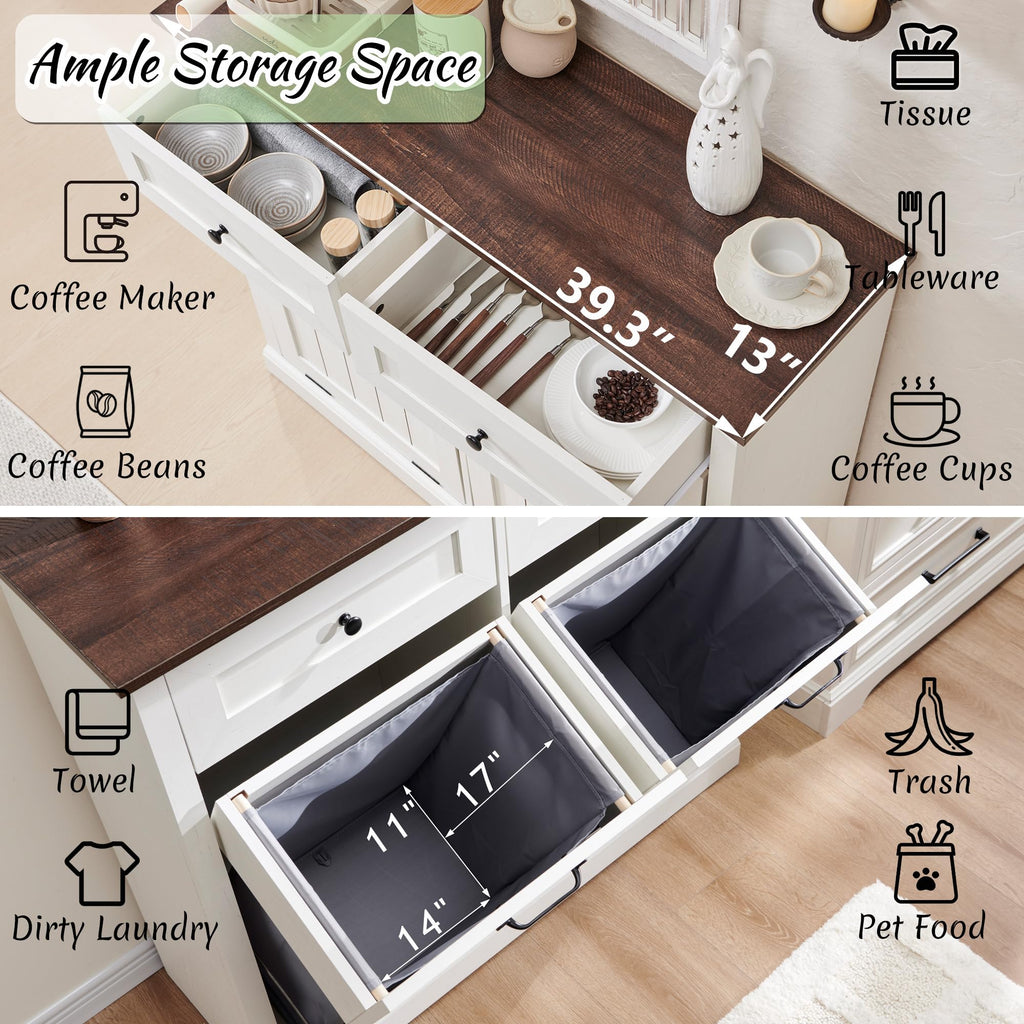 Double Tilt Out Laundry Hamper Cabinet Antique White Y6681