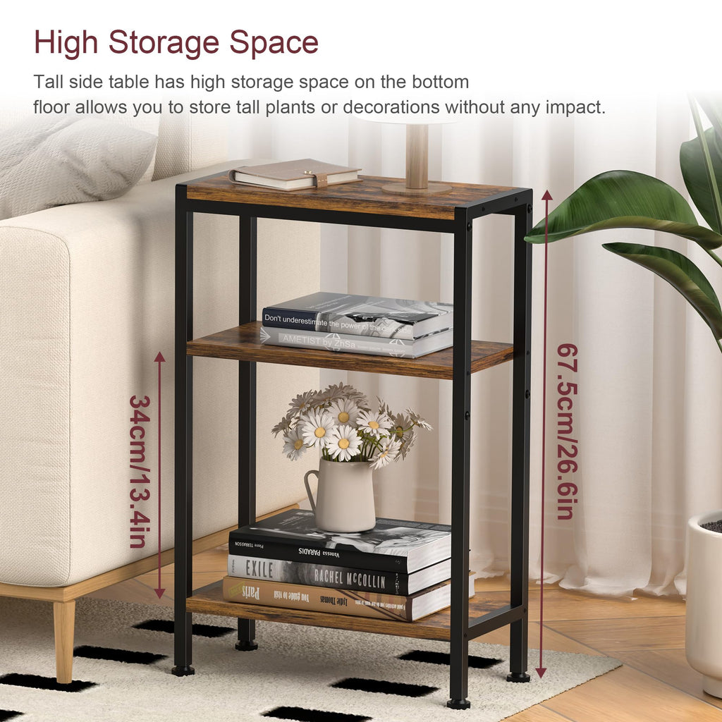 Narrow 3 Tier Slim Side Table Rustic Brown U851218