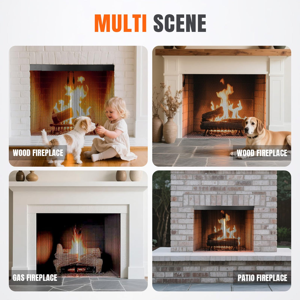 2 Pcs Fireplace Screen Mesh Curtain O914678