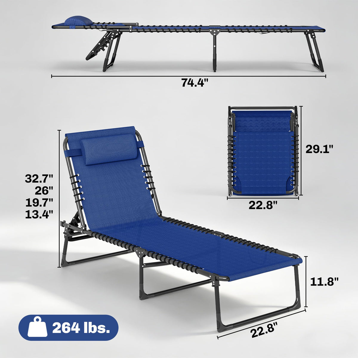 Folding Chaise Lounge Chair Set of 2 Blue D5175