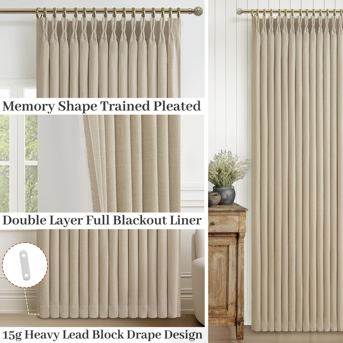 86 Inch Blackout Linen Blend Insulated Curtain 2 Panels Set L7393