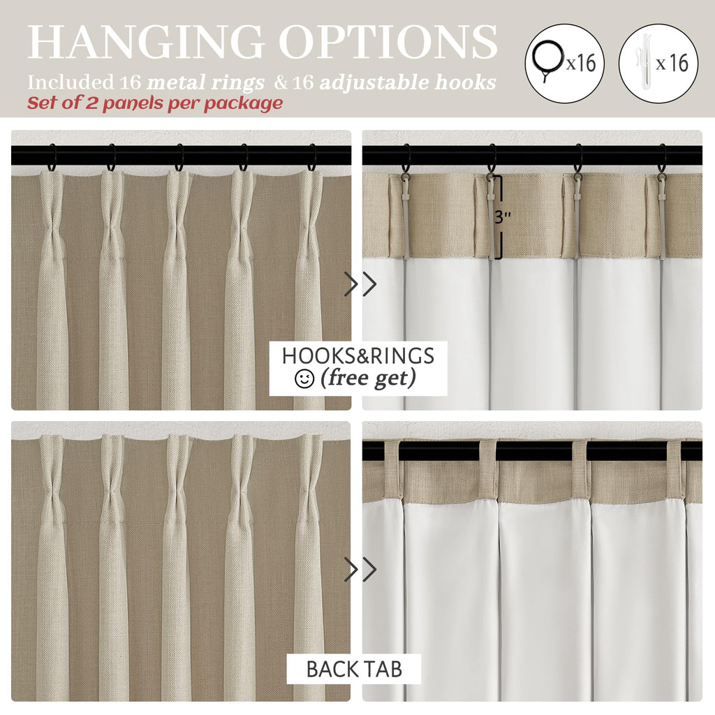 86 Inch Blackout Linen Blend Insulated Curtain 2 Panels Set L7393