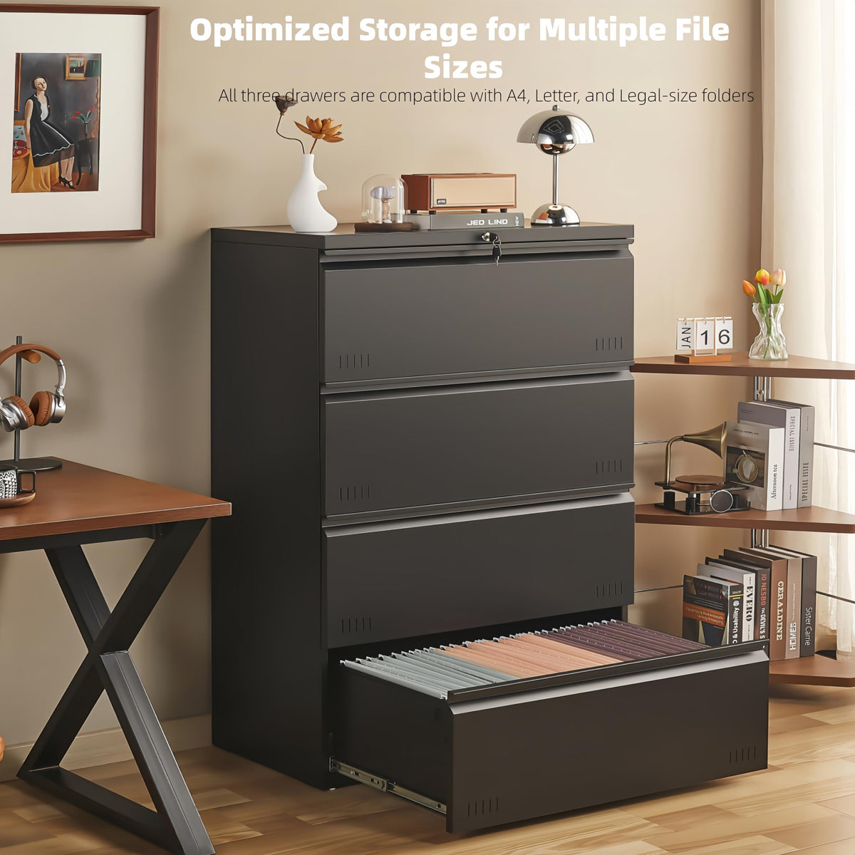 Metal File Cabinet with Lock, 4 Drawer Heavy Duty Office Storage Cabinet R893072