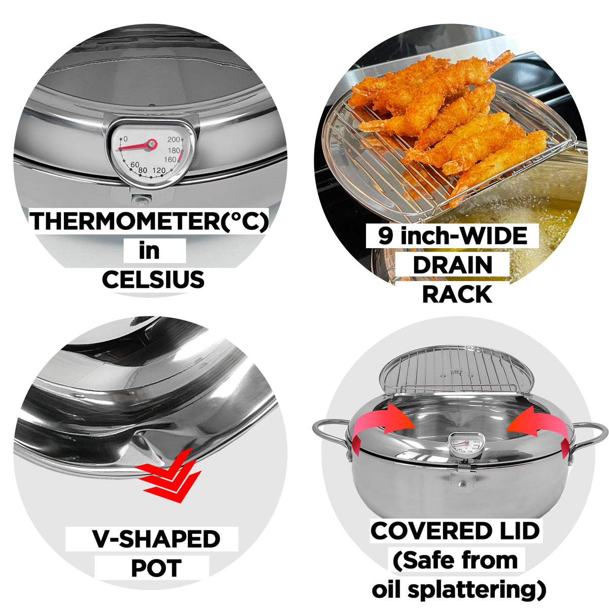 Deep Fryer Pot with Lid, 304 Stainless Steel O81596
