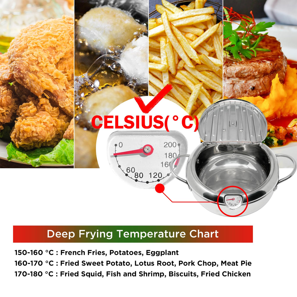 Deep Fryer Pot with Lid, 304 Stainless Steel O81596
