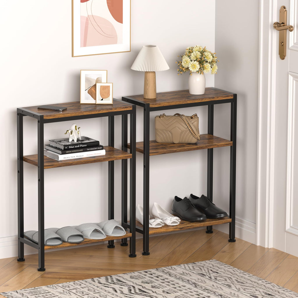 Narrow 3 Tier Slim Side Table Rustic Brown U851218