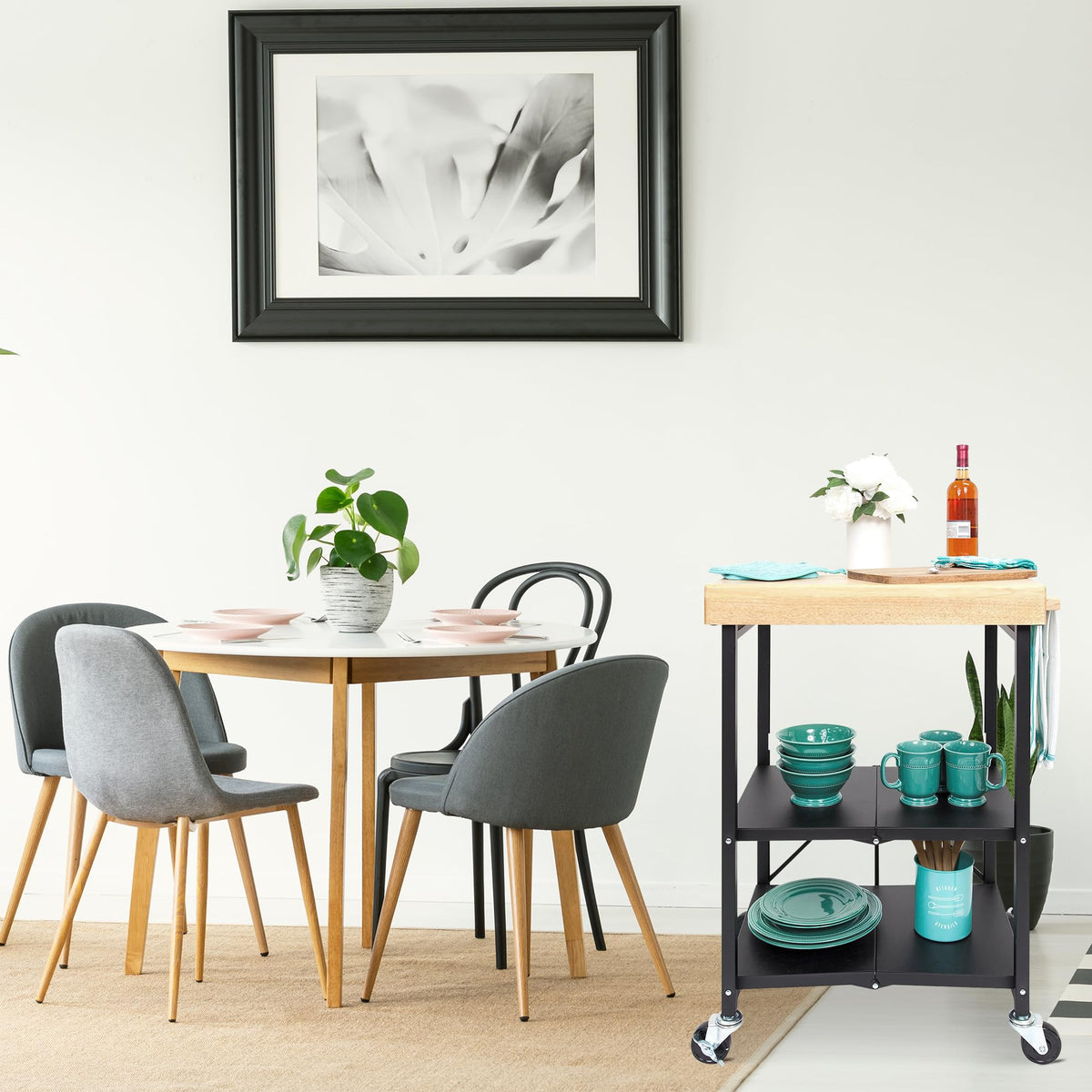 Black 3-Tier Folding Kitchen Cart with Wheels T813