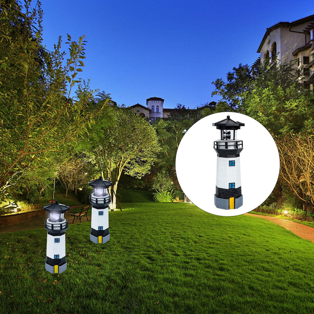 Solar Powered Resin Lighthouse Garden Light Black White M267328