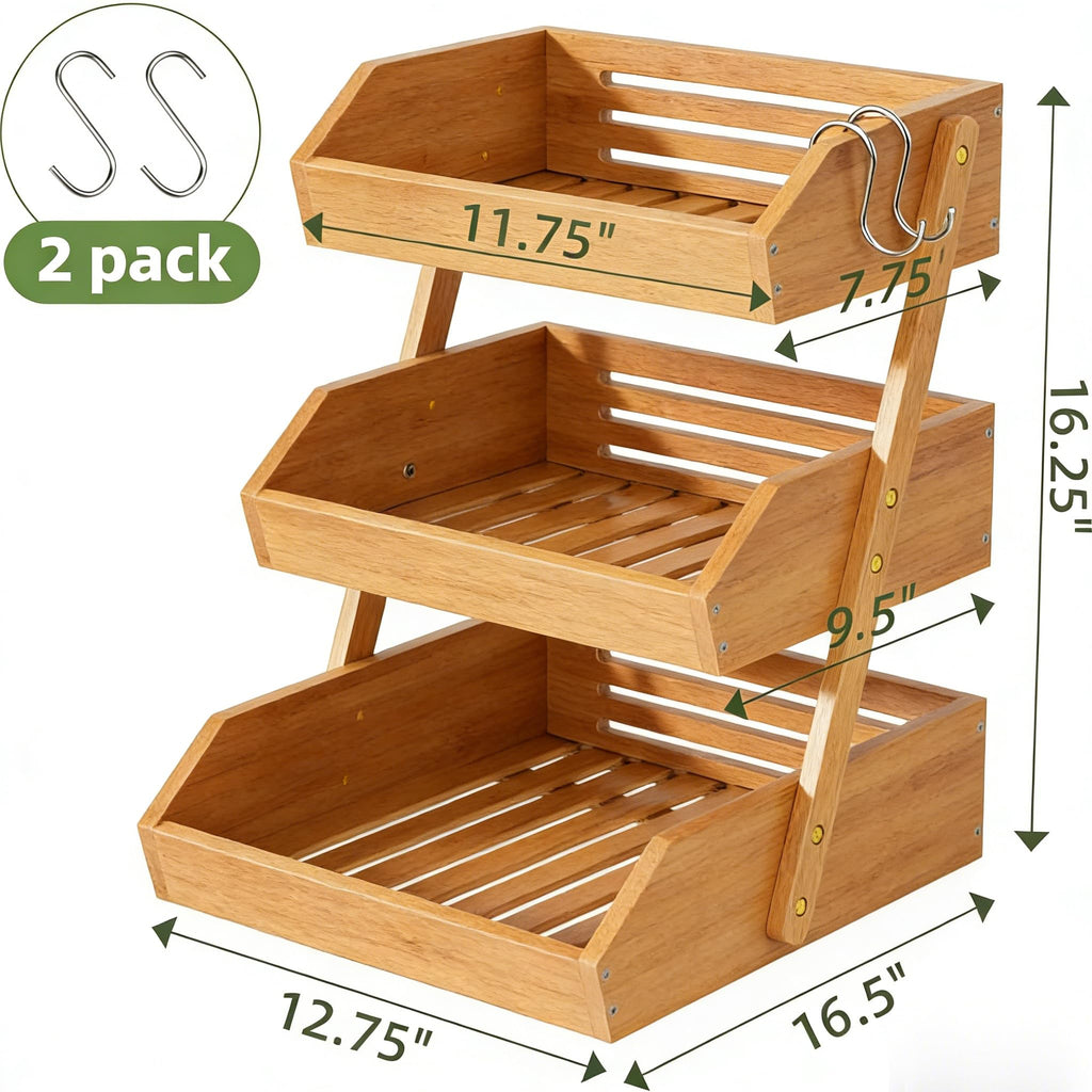 3-Tier Bamboo Fruit & Vegetable Basket Organizer R1840