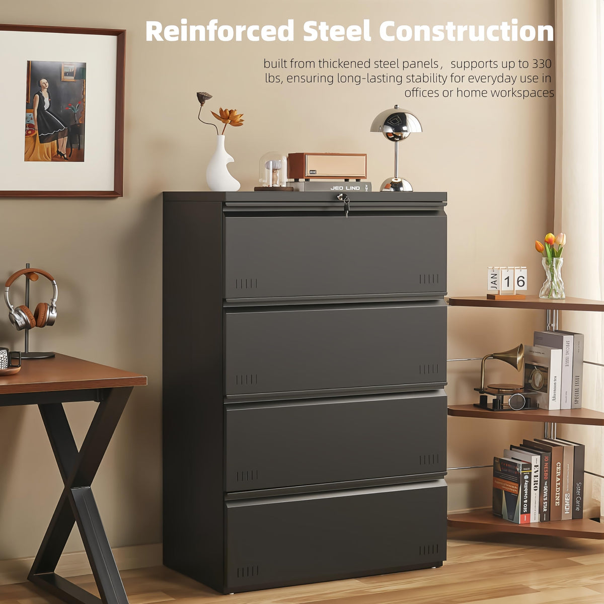 Metal File Cabinet with Lock, 4 Drawer Heavy Duty Office Storage Cabinet R893072