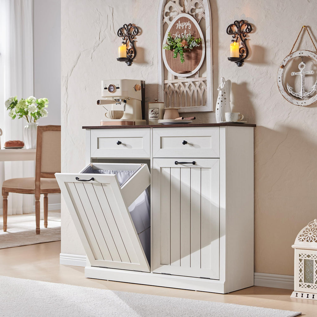 Double Tilt Out Laundry Hamper Cabinet Antique White Y6681