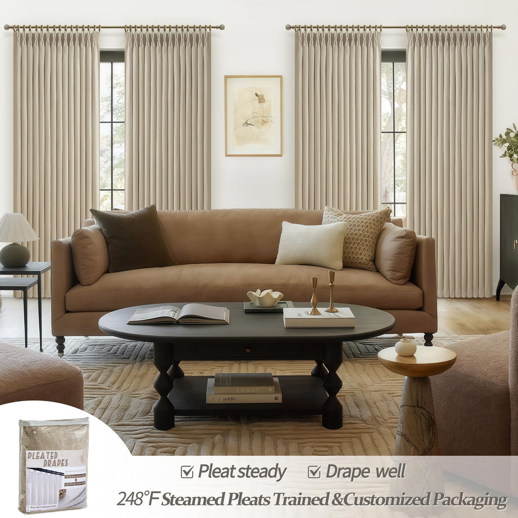 86 Inch Blackout Linen Blend Insulated Curtain 2 Panels Set L7393