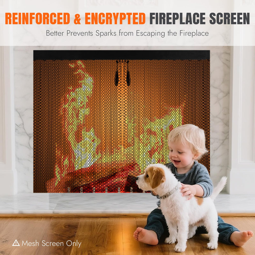 2 Pcs Fireplace Screen Mesh Curtain O914678