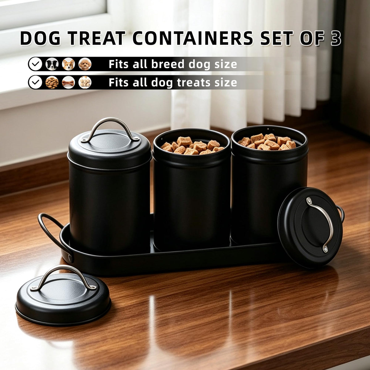 Airtight Dog Treat Container Set with Lid and Tray F90683