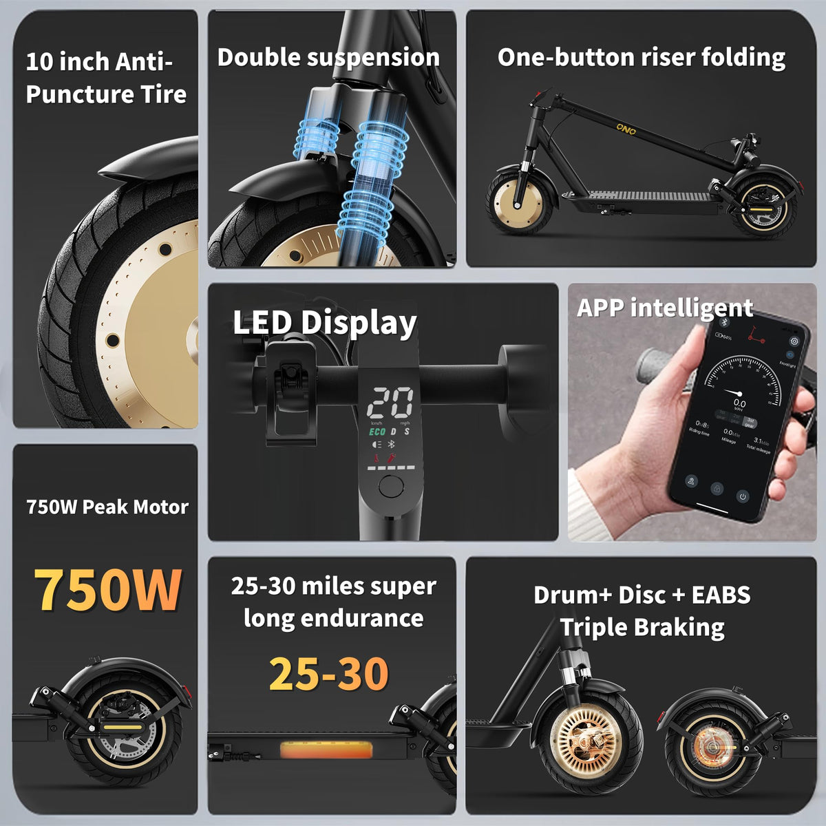 Electric Scooter with Solid Tires, Dual Suspension, Folding U1558