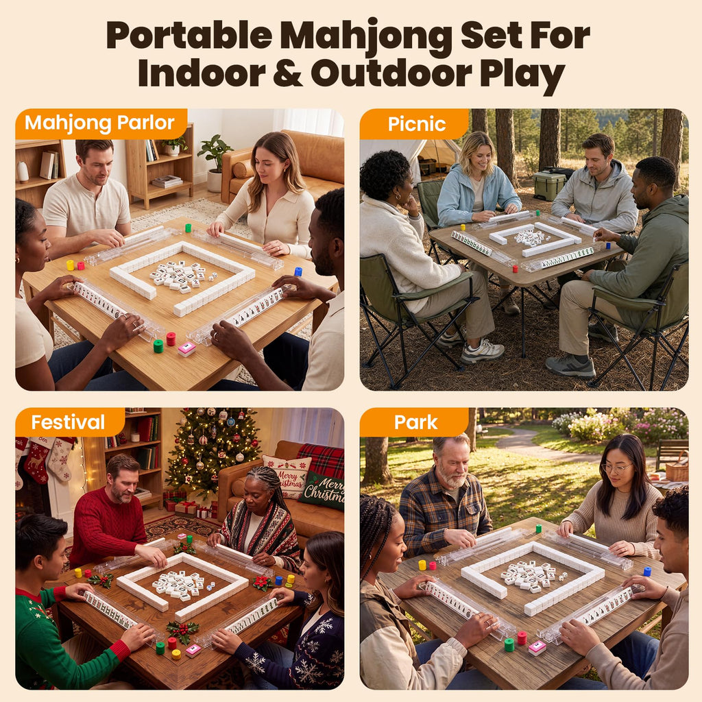 166 Tiles Mahjong Set with 4 Racks I94100