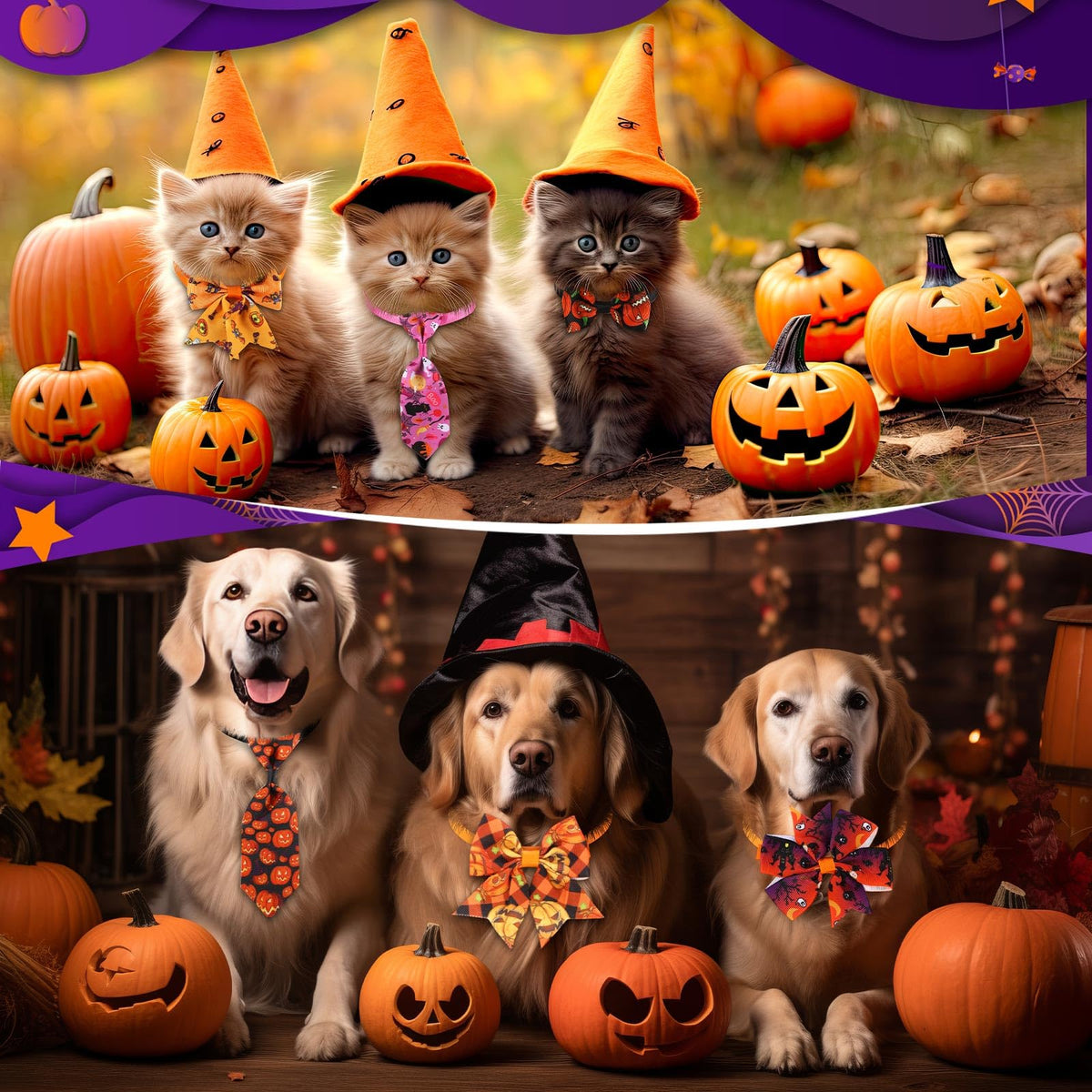 240 Pcs Halloween Dog Bows Tie Collars V2872