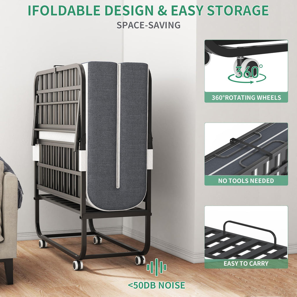 Folding Bed with Mattress, 5-Inch Memory Foam, 500lbs Capacity, Metal Frame X78406
