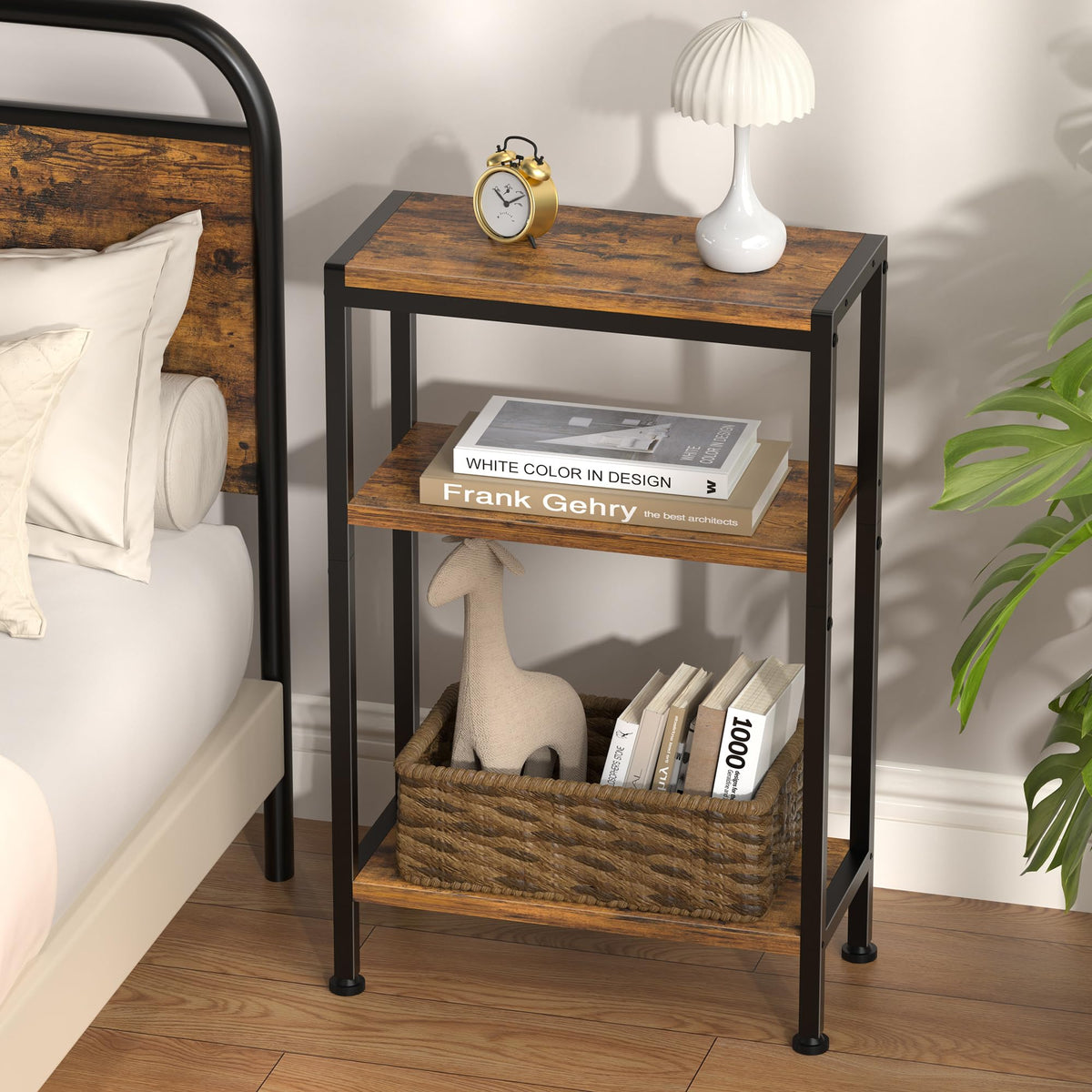 Narrow 3 Tier Slim Side Table Rustic Brown U851218