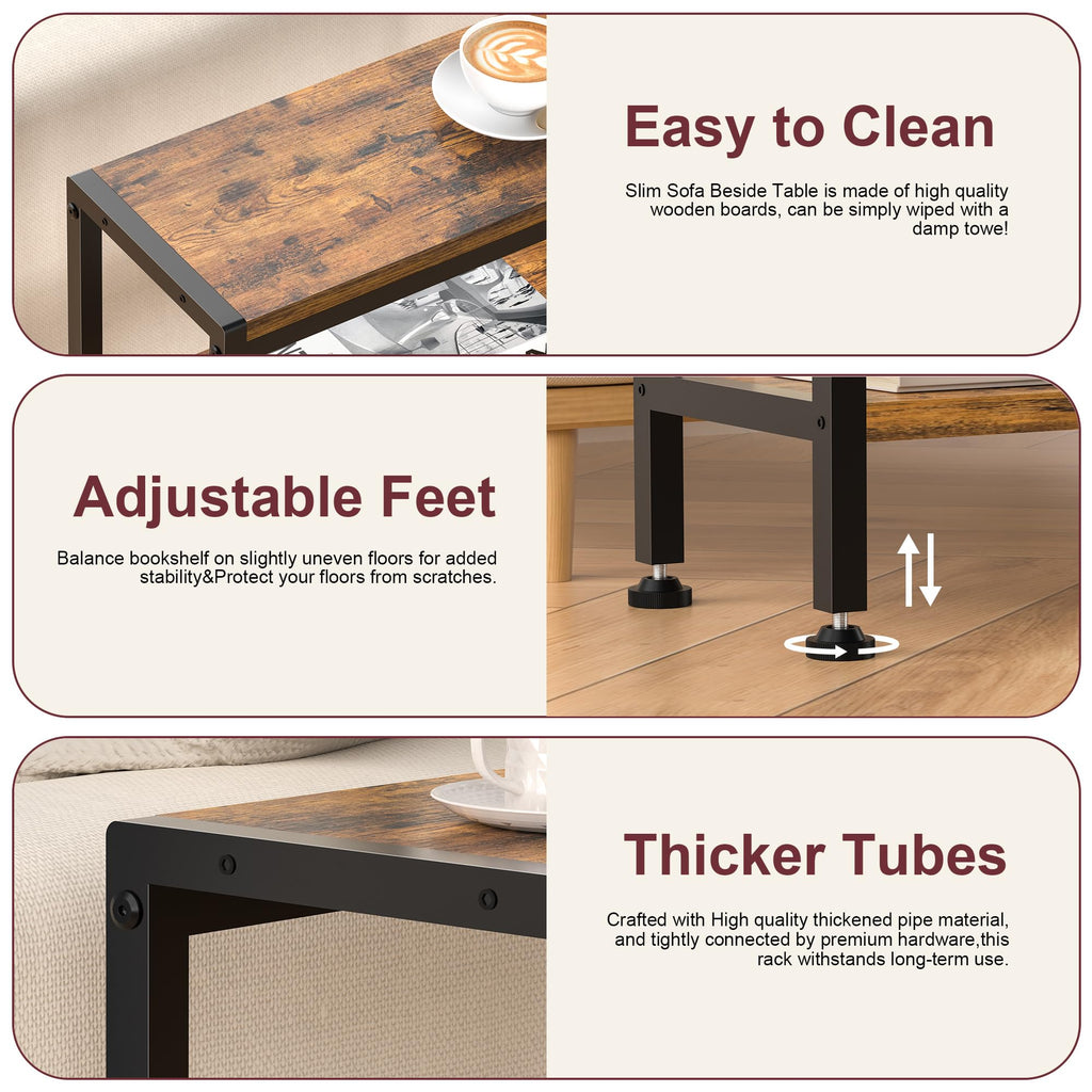 Narrow 3 Tier Slim Side Table Rustic Brown U851218