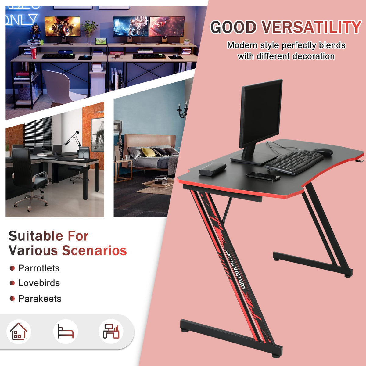 47 Inch Z Shaped Gaming Desk with Headphone Hook R825735
