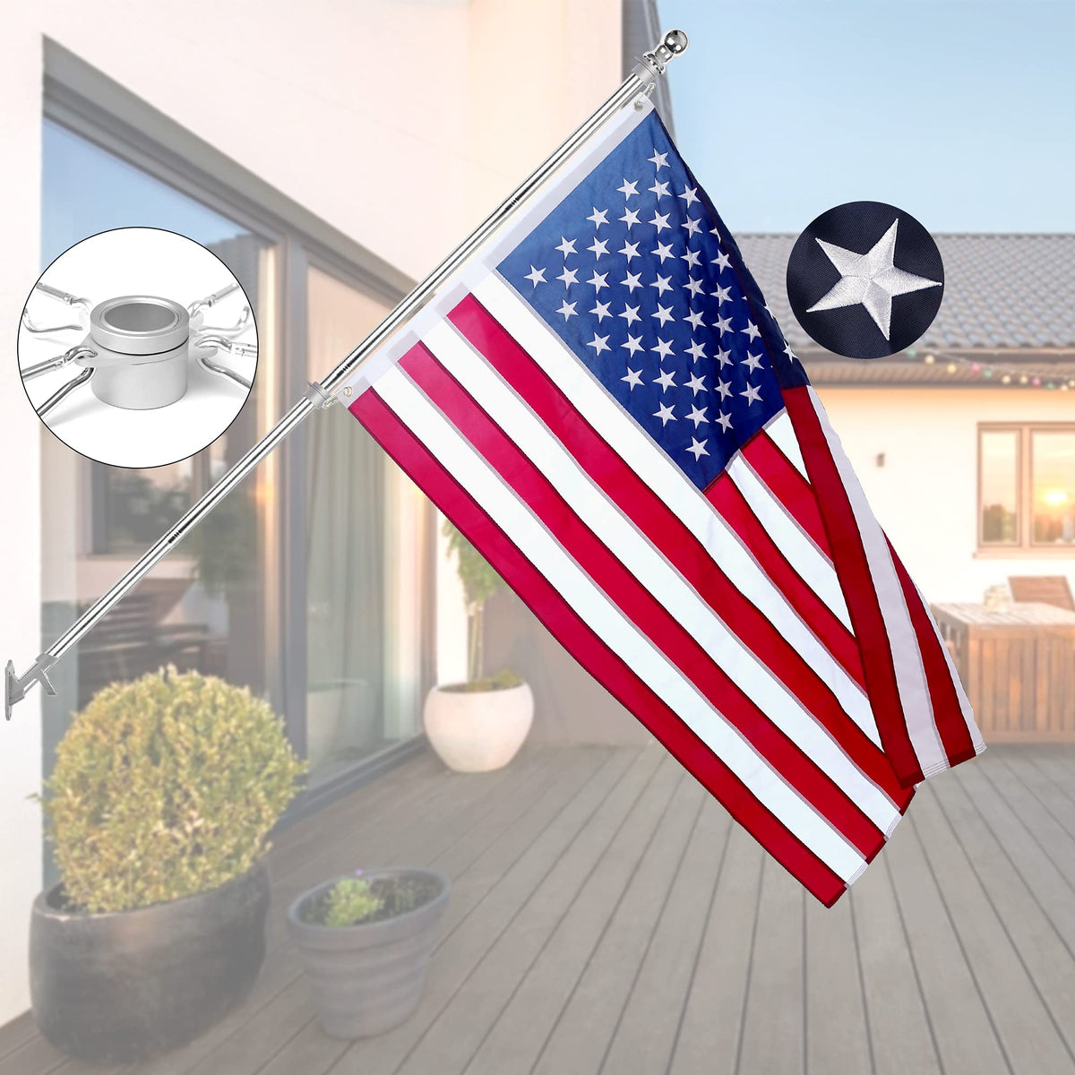 6 Ft Stainless Steel Flag Pole Kit with 3x5 Ft Nylon Flag B85003