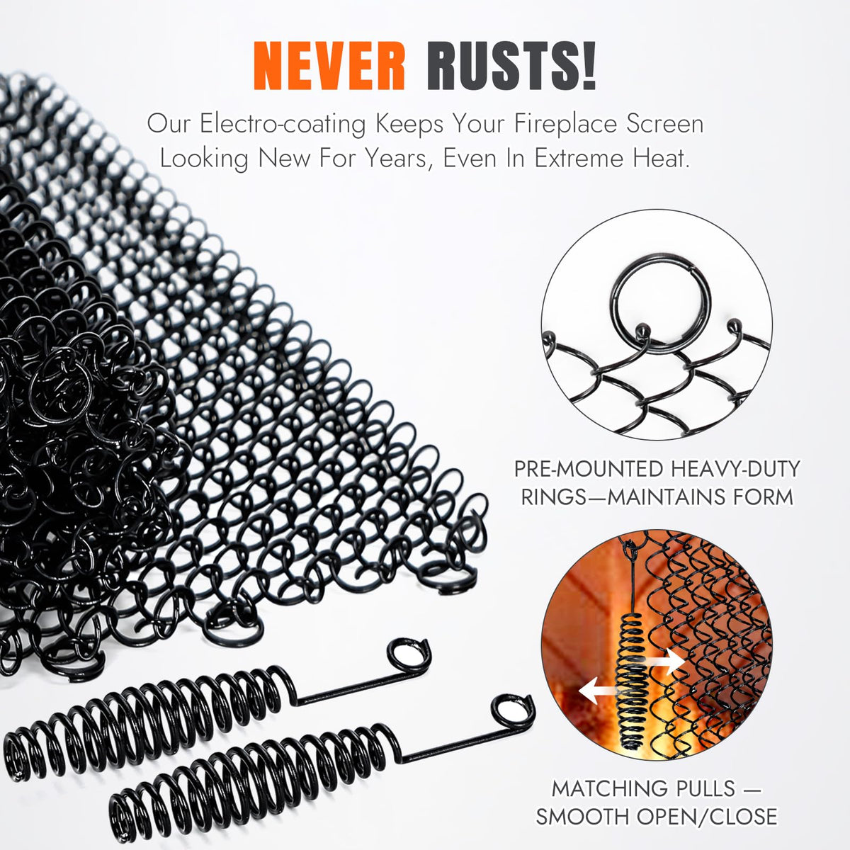 2 Pcs Fireplace Screen Mesh Curtain O914678