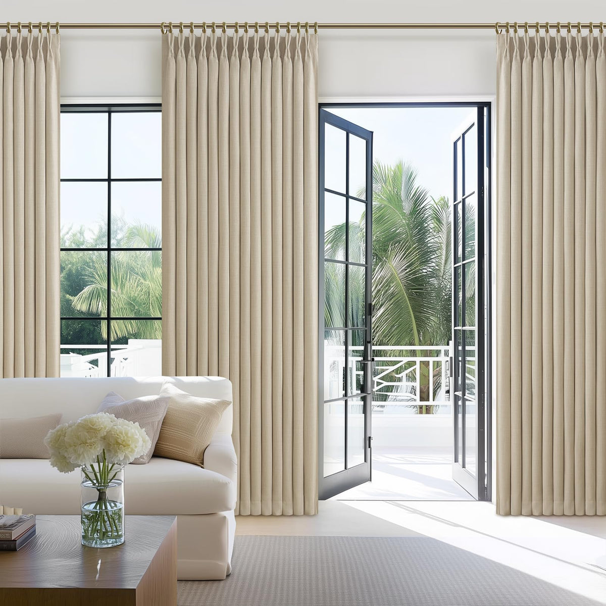 86 Inch Blackout Linen Blend Insulated Curtain 2 Panels Set L7393