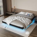 Black Floating Upholstered Platform Bed Frame Full Size with LED Lights and Charging Station R121