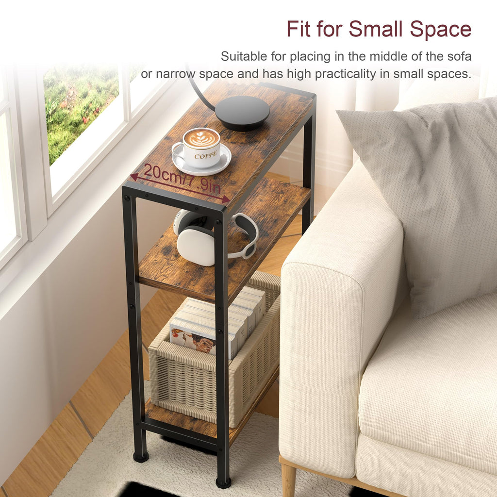 Narrow 3 Tier Slim Side Table Rustic Brown U851218