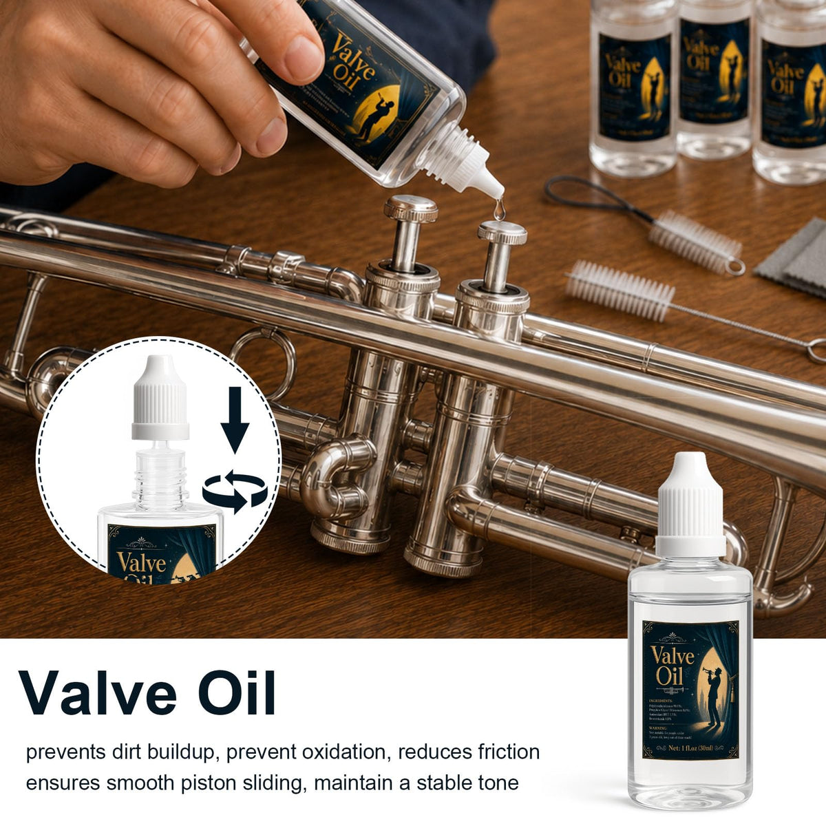 12 Pc Trumpet Cleaning Care Kit with Valve Oil, Grease, Brush P783158